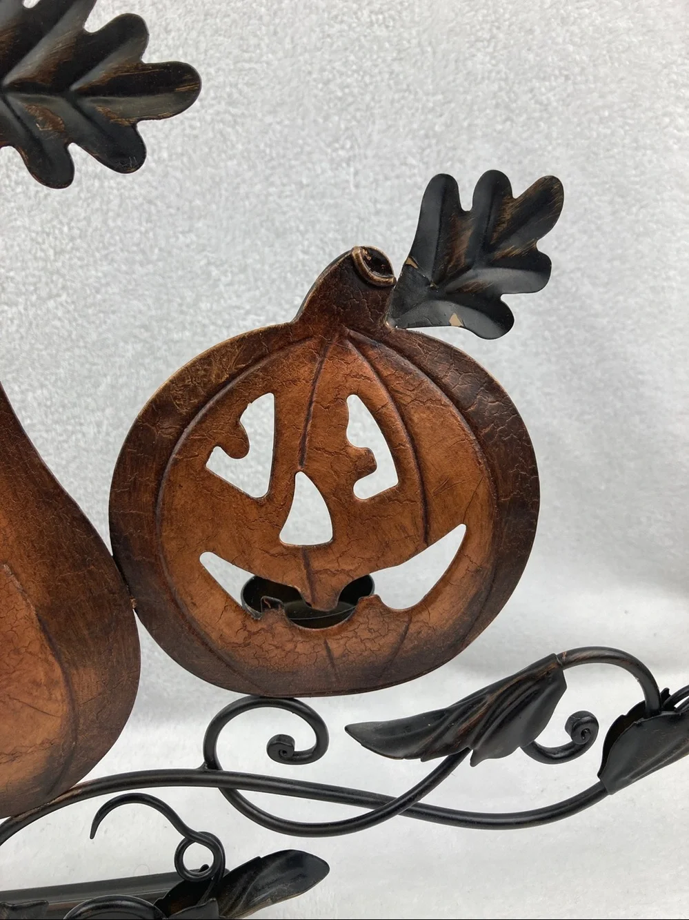 Decorative Rustic Halloween Metal Jack-O-Lantern Tea Light Holder 22”